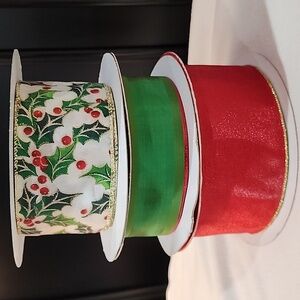 3 Rolls Holiday Kirkland Wire-edged Ribbon 113 yards approx total